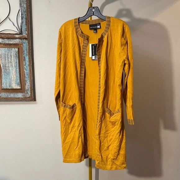 Antthony Mustard Knit cardigan with matching skirt NWT L - Picture 1 of 15